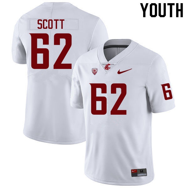 Youth #62 Cole Scott Washington State Cougars College Football Jerseys Sale-White - Click Image to Close